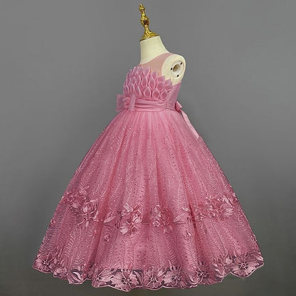 Girl Girls' Solid Flower Kids Dress Colored