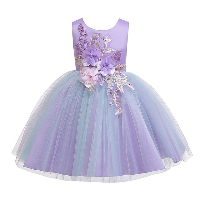 Floral Kids Purple Dress Party Blue Blushing Lace Girls'