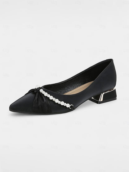 Heel Low Elegant Pointed Flats Embellished Pearl - Women's