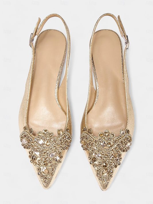 Slingback Pointed Women's Embellished Toe with Gold Flats