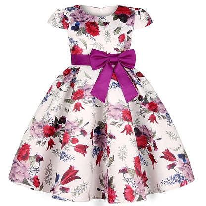 Party Girls' Floral Kids Flower Dress Short Sleeve