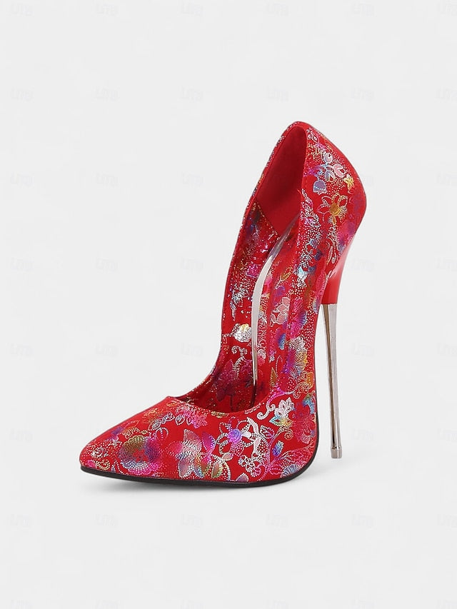 Red Jacquard Women's Stiletto Heels High