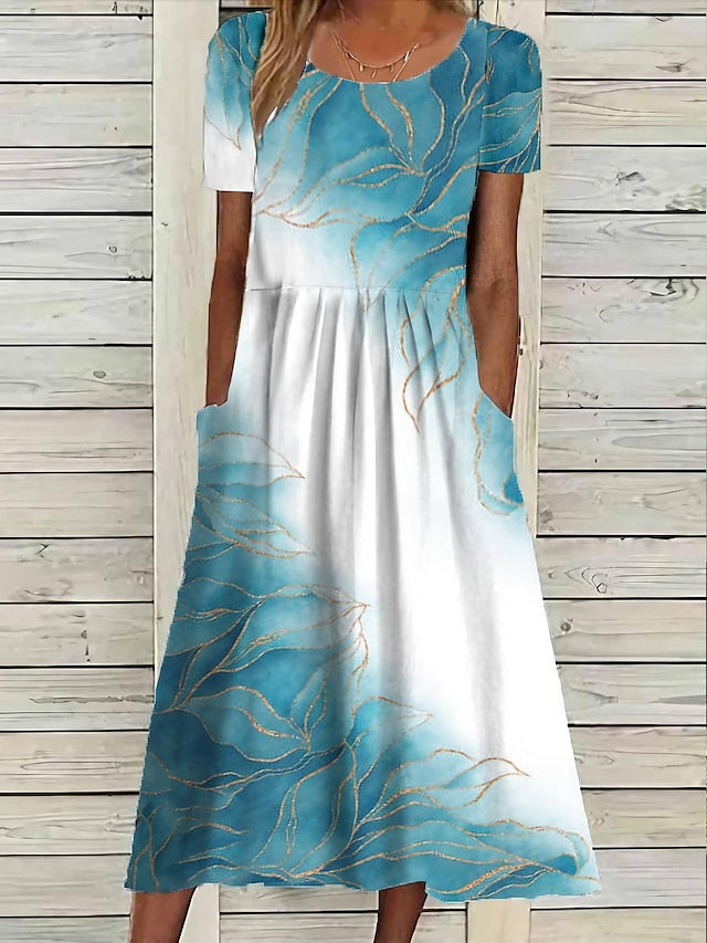 Women's Midi Dress Floral Pocket Print Crew Neck Daily Date