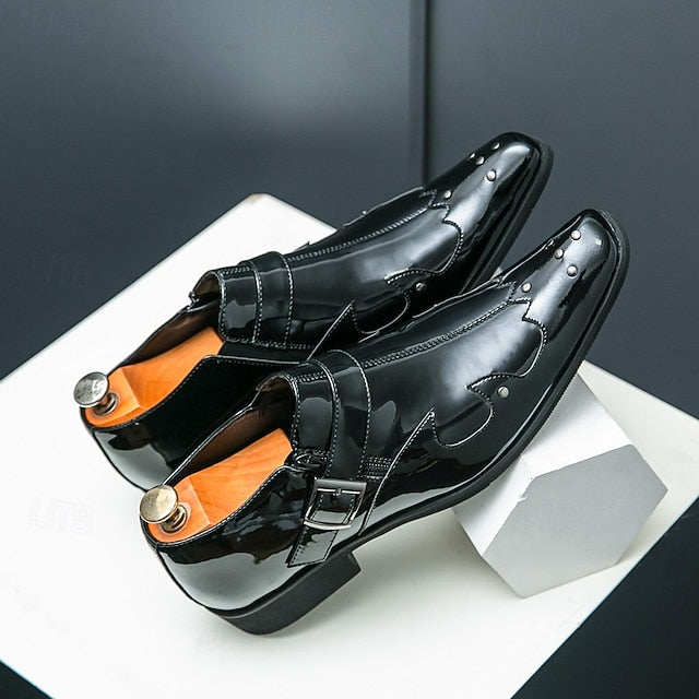 Monk Strap Black Leather Dress Shoes Formal Men's –