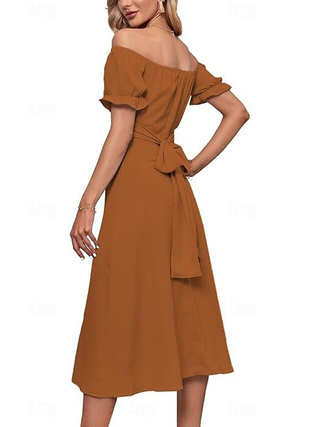 Women's Midi Dress Cotton Linen Dress Fashion Basic Modern