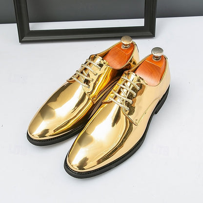 Patent Lace-Up Shoes Sleek Gold for Shiny – Leather Men