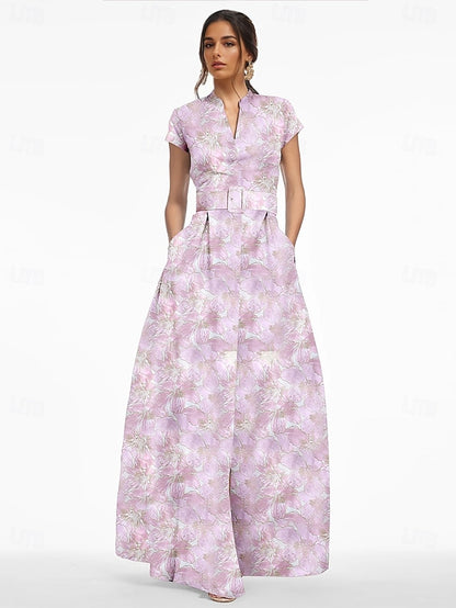 Jacquard Evening Brocade Elegant Dress A-Line Formal Floral Gown
