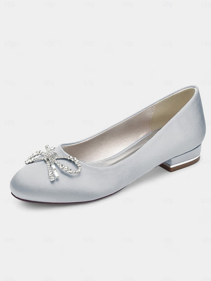 Rhinestone Round-Toe Women's - Embellished Bow Flats