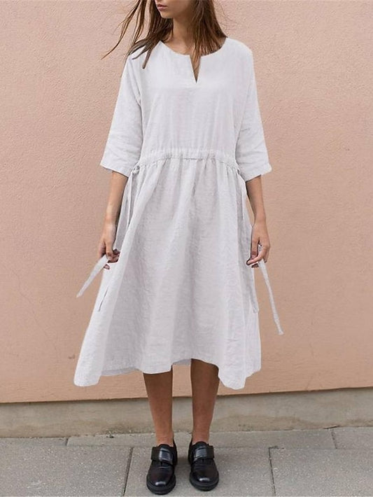 Women's White Wine Green Summer Spring Midi Dress White