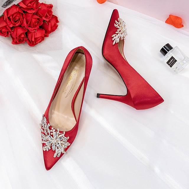 – Elegant Heels Pink Rhinestone Women's Satin High