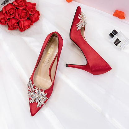 – Elegant Heels Pink Rhinestone Women's Satin High