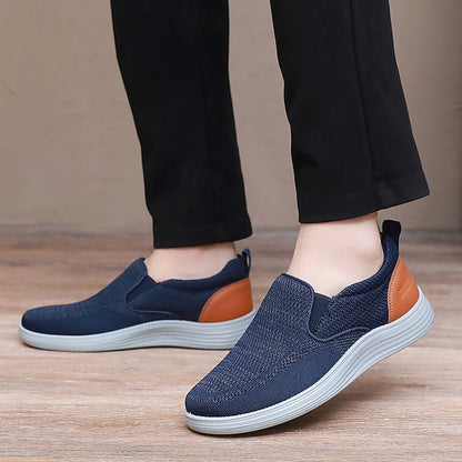 – Knit Navy Stretch Slip-On Sneakers Breathable Men's