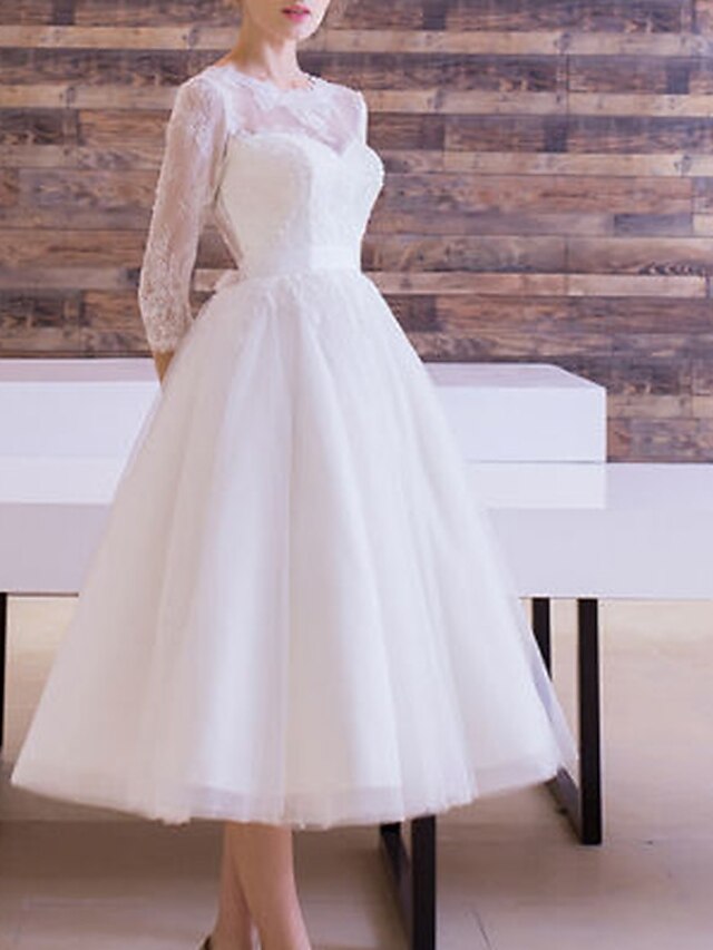 A-Line Tea Length Wedding Dresses Bridal Shower Dresses Bridal