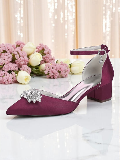 Burgundy Wedding Satin Women's with Shoes Block Heel