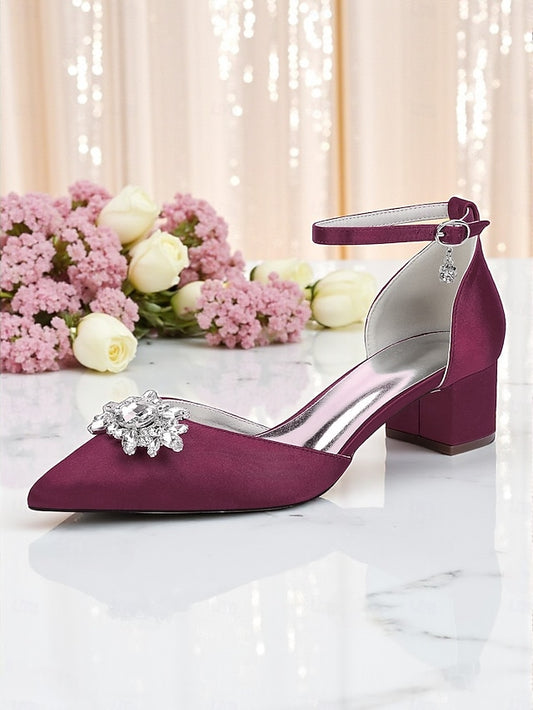 Burgundy Wedding Satin Women's with Shoes Block Heel
