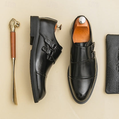 Shoes Faux Monk – Men's Strap Leather Double Dress Brown