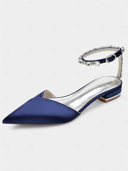 Crystal-Ankle Strap Satin – Chic Black Wedding with Shoes