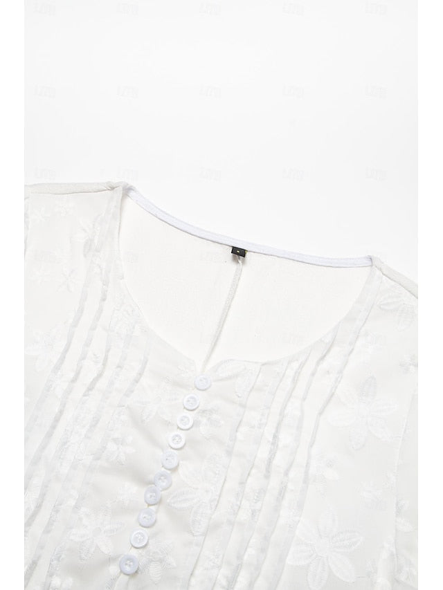 Women's Cotton Dress Sundress White Floral Midi Dress