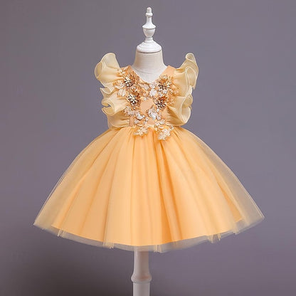 Color Sequin Kids Girls' Solid Flower Party Dress