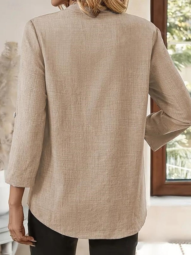 Women's Shirts Solid Color Stylish Casual Long Sleeve V
