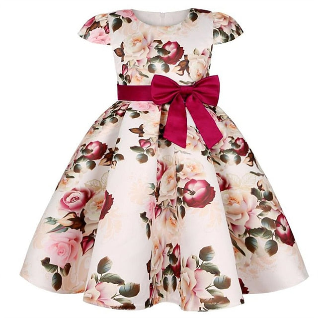 Party Girls' Floral Kids Flower Dress Short Sleeve