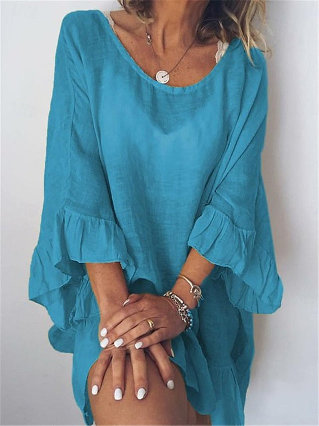 Women's Blue Yellow Purple Summer Spring Mini Dress Faux