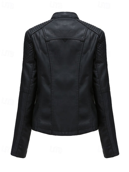 Pocket Leather Comfortable Jacket Zipper Faux Women's