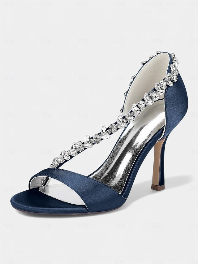 Crystal Heels T-Strap Women's Champagne – with Satin High