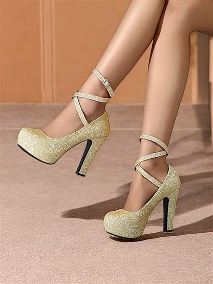 Strap Ankle Glitter with Pink Platform – Women's Heels