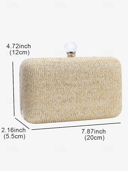 Elegant Pearl Clutch Straw Purse Clasp - with Stylish