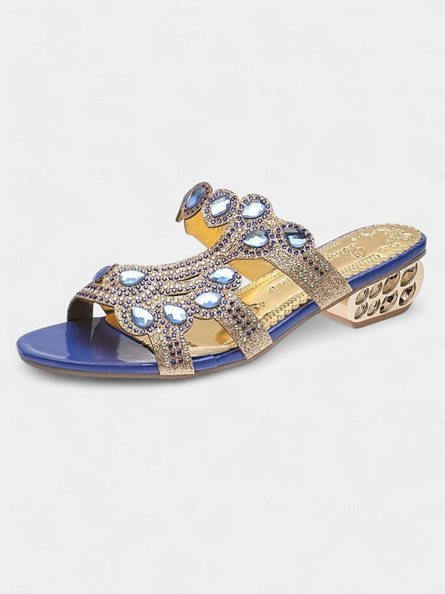 Sandals Blue – and Gold Open-Toe Crystal with Embellishments