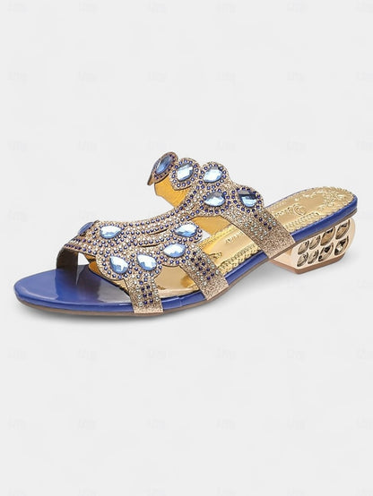 Sandals Blue – and Gold Open-Toe Crystal with Embellishments