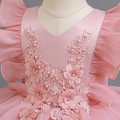 Kids Floral Dress Party Girls' Asymmetrical