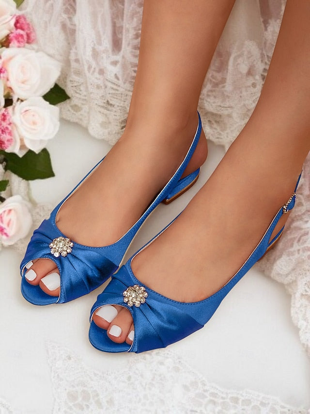 Women's Satin with Heels Crystal Slingback Wedding