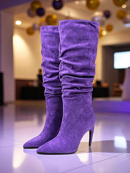 Women's Boots Pointed Velvet Slouch Knee - High Green Toe