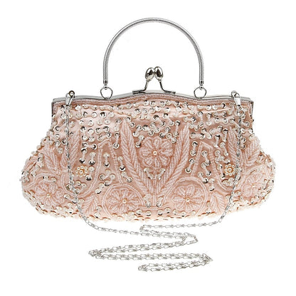 Vintage White Evening Beaded – Purse Women's Clutch