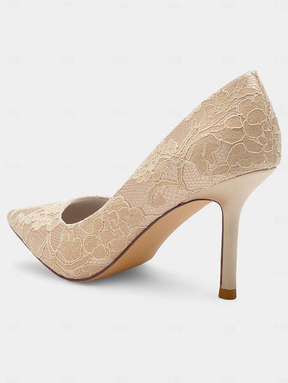 Women's Lace-Embroidered Pointed-Toe Stiletto Heels -