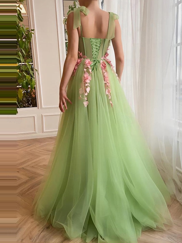 A-Line Floor Length Prom Dresses Party Princess Sleeveless Stand