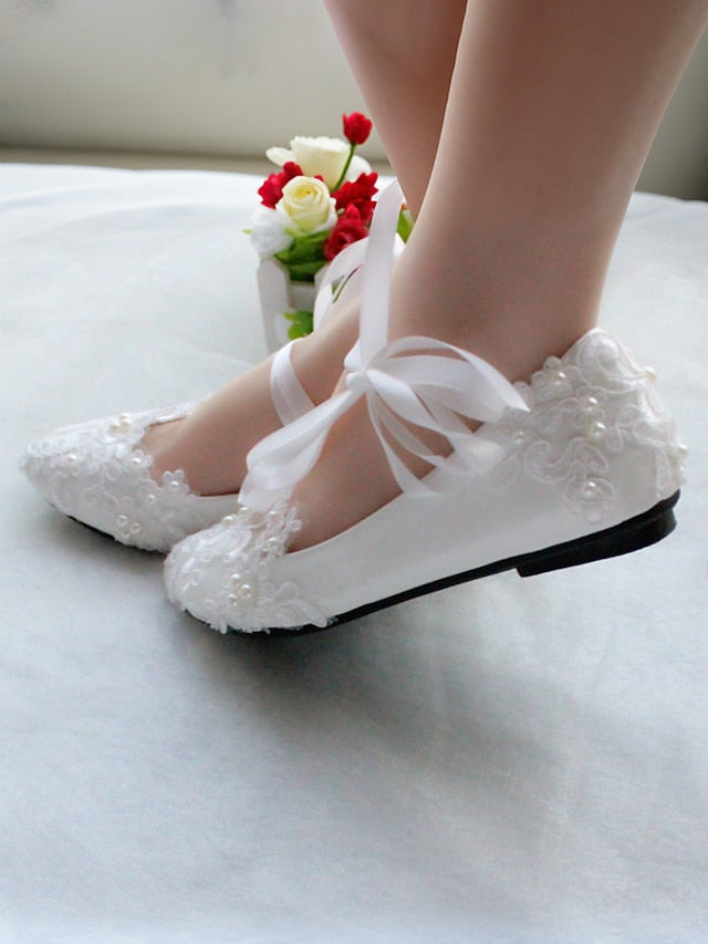 - Wedding Ties Lace White with Bridal Shoes Ribbon Elegant Flats