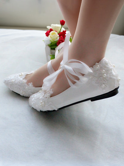 - Wedding Ties Lace White with Bridal Shoes Ribbon Elegant Flats