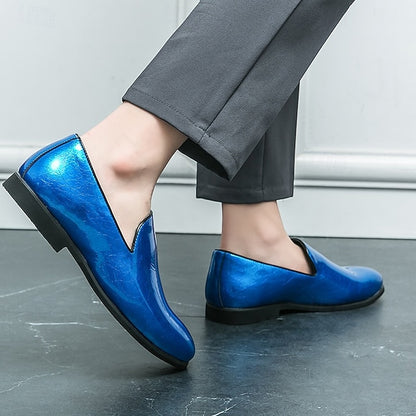 Men's Metallic Fashionable Gold Shiny Loafers Slip-On –