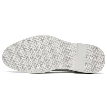 Oxford Leather White Men's Shoes with Perforated Faux