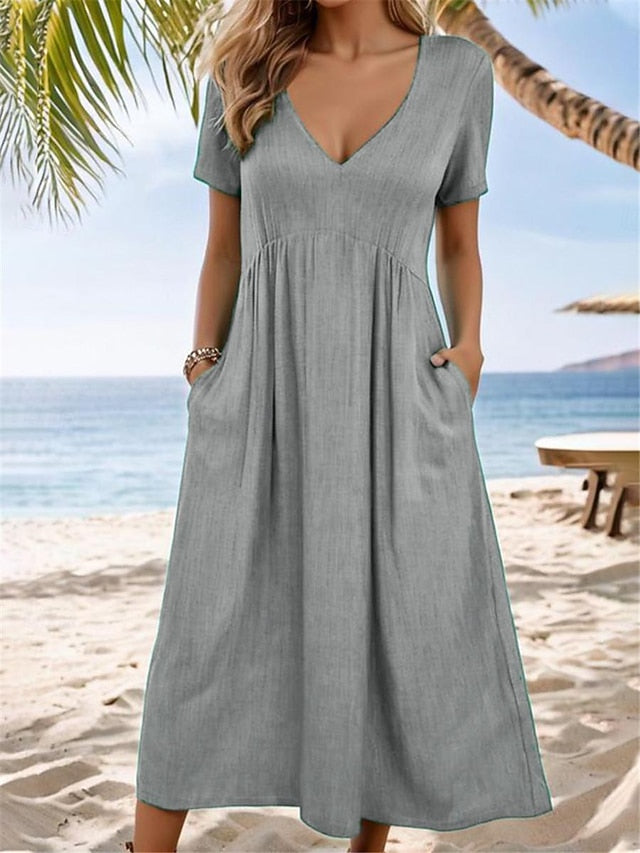 Women's White Sky Blue Green Summer Spring Midi Dress