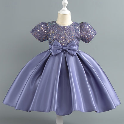 Sleeve Toddler Wedding Girls' Sequin Dress Party Short