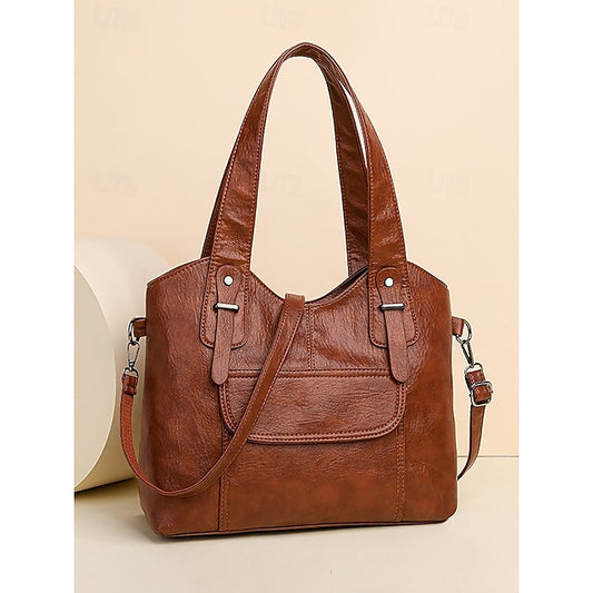 Braune Kunstledertasche Damen Tote mit Vintage Dual