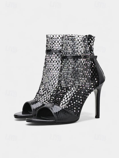 – Gold Mesh Open-Toe Glitter Sandals Women's Stiletto