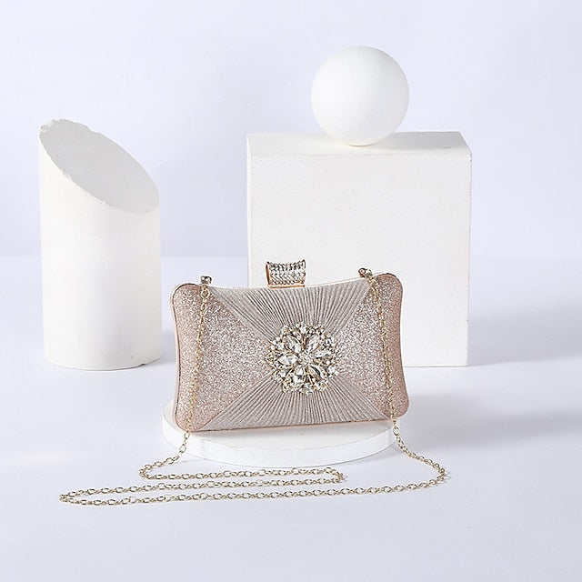 Women's Gold Rhinestone Clutch with Bag Strap Chain Elegant