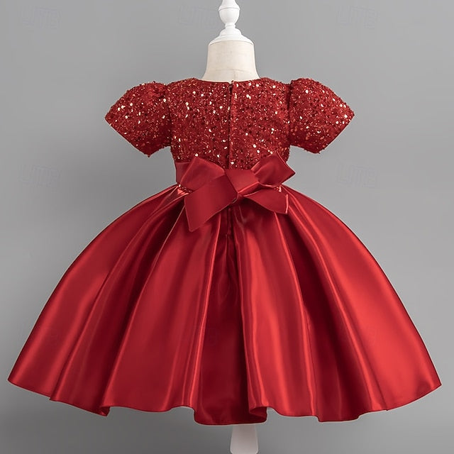 Sleeve Toddler Wedding Girls' Sequin Dress Party Short