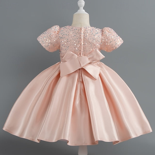 Sleeve Toddler Wedding Girls' Sequin Dress Party Short