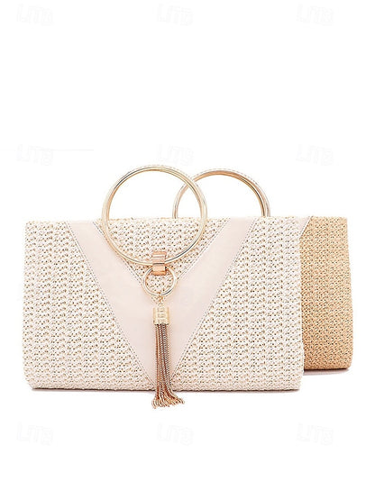 Straw Handbag with Purse Elegant Women's Woven Clutch –